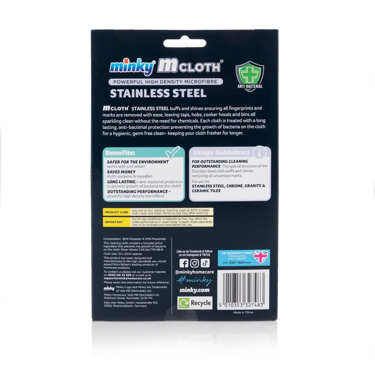 M Cloth Anti-Bacterial Microfibre Cloth for Stainless Steel